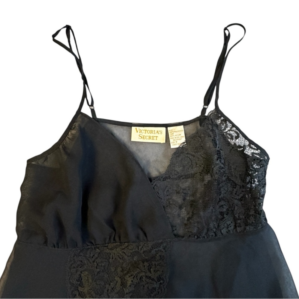 Vintage Victoria's Secret Sheer Black Mini Babydoll Size P XS #2070 - Picture 4 of 4